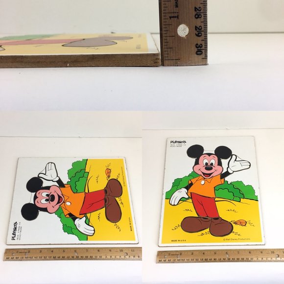Vtg Mickey Mouse 8 Piece Wooden‎ Puzzle Wave Yellow Shirt Playskool Disney - Picture 3 of 9
